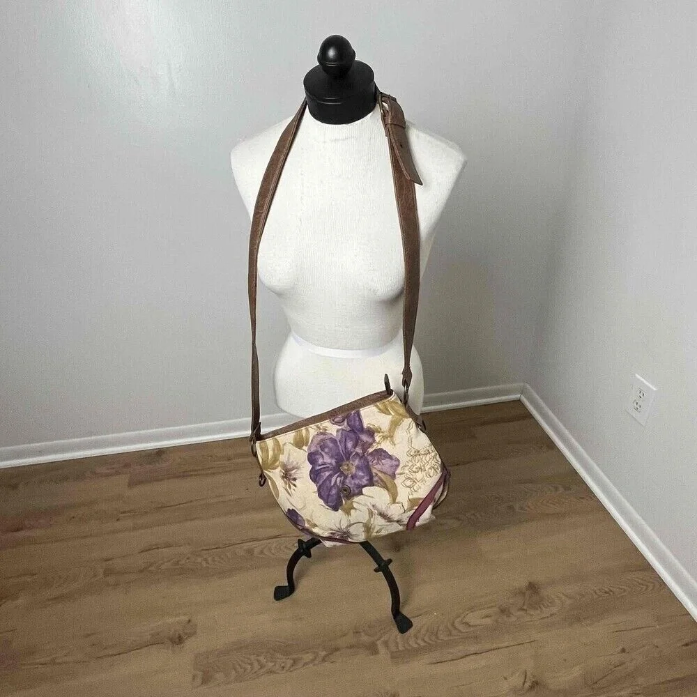 Meli Melo Paris Cream Purple Pink Floral Purse Crossbody Bag‎